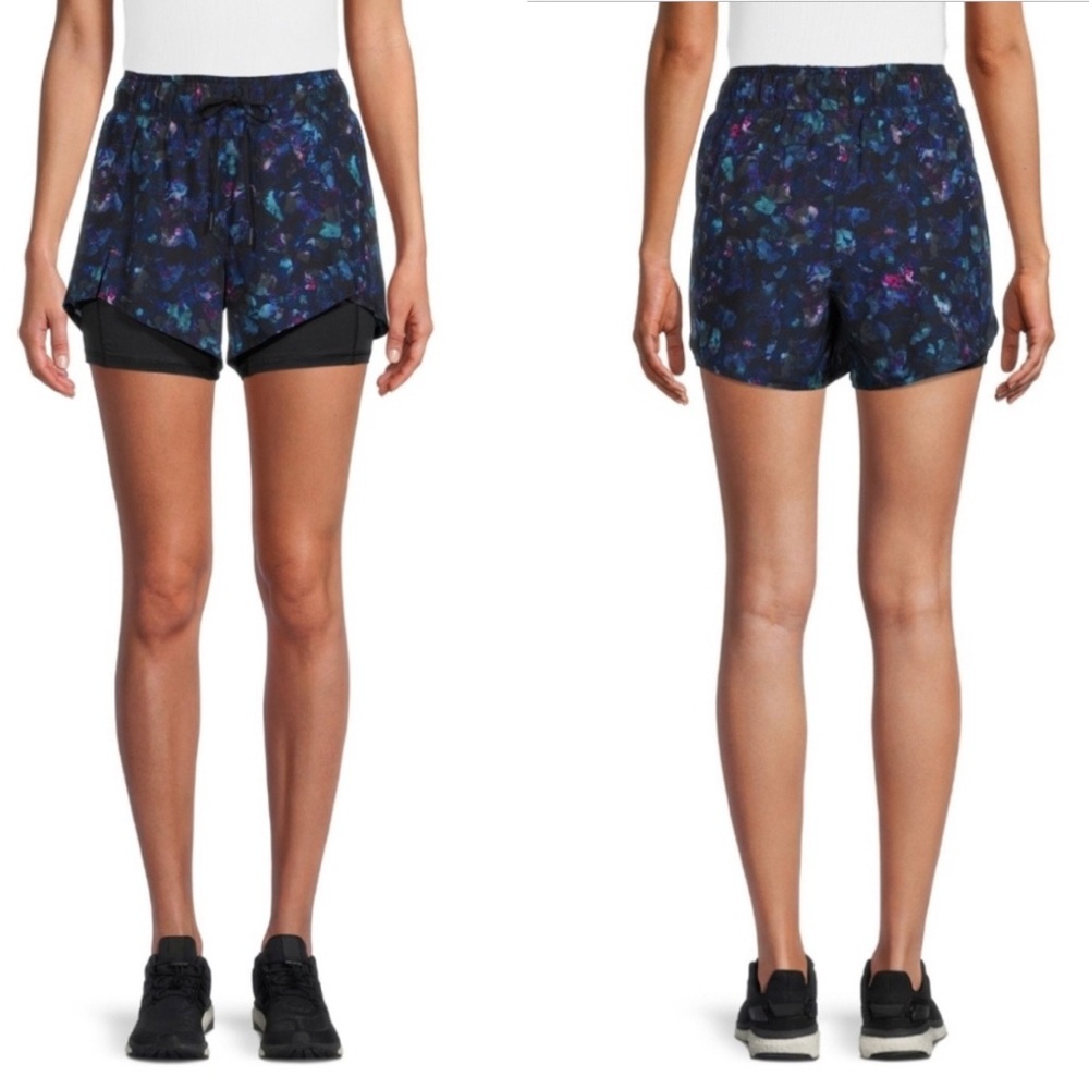 Avia Black & Blue Abstract Print Running Shorts w/ Liner | Size M | NWT